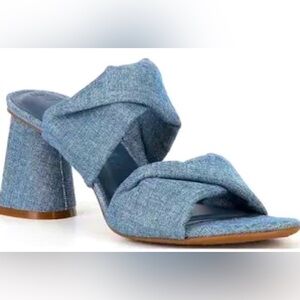 Gianni Bini Blue Denim Block Heel Slide Sandals Size 7